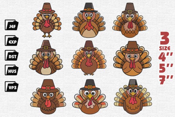 Reviewing the Set of 9 Turkey Thanksgiving Embroidery